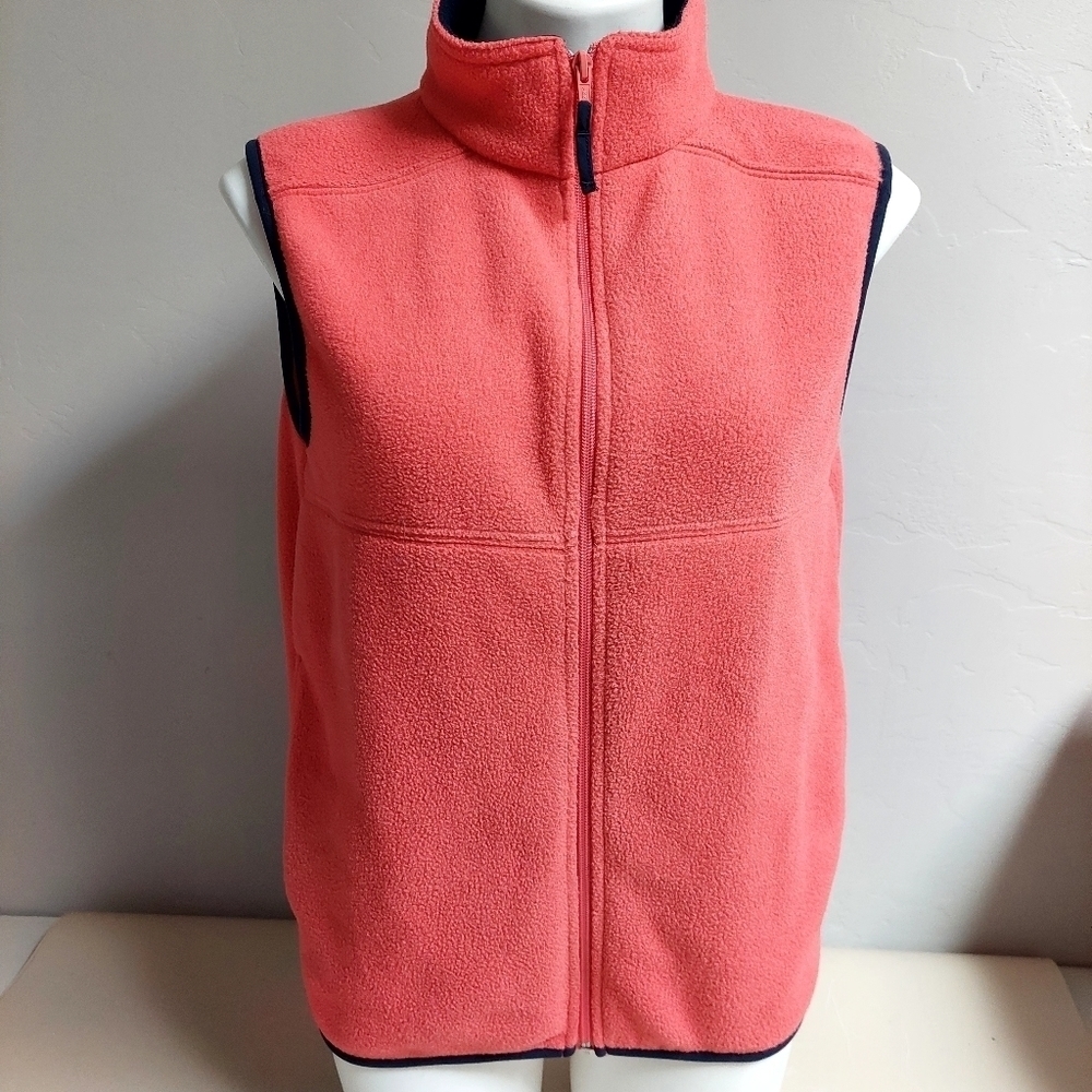 LL Bean Orange Vest Fleece Polartec  Full‎ Zip Side Pockets Kids L